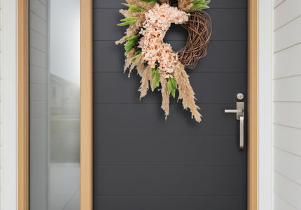 Coroniță Decorativă Handmade „Blush Willow Wreath” – Aranjament din Nuiele, Flori de Hortensie și Ierburi de Păpădie