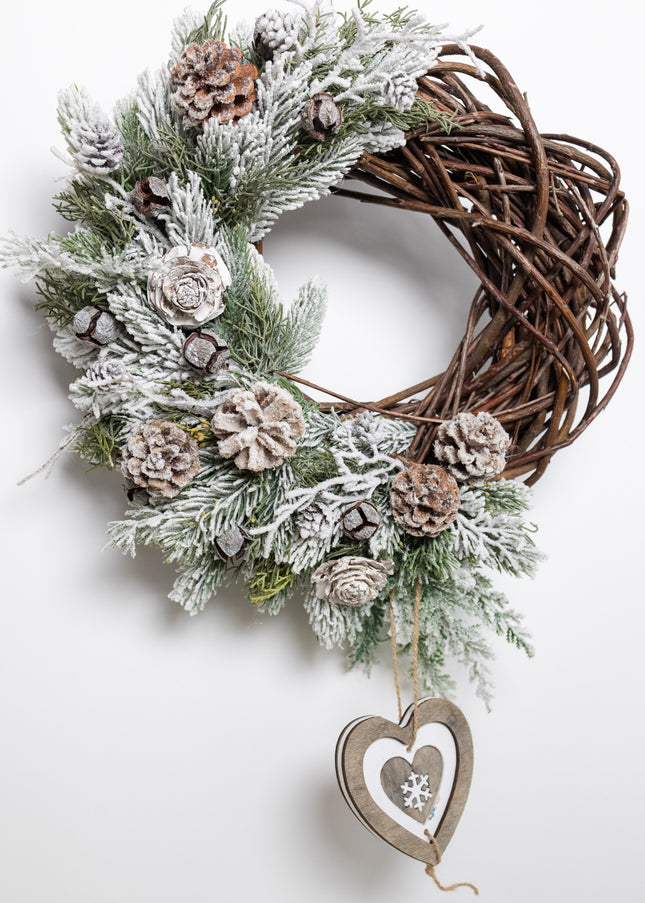 Coroniță de Crăciun Artizanală „Woodland Heart & Snowy Vines”