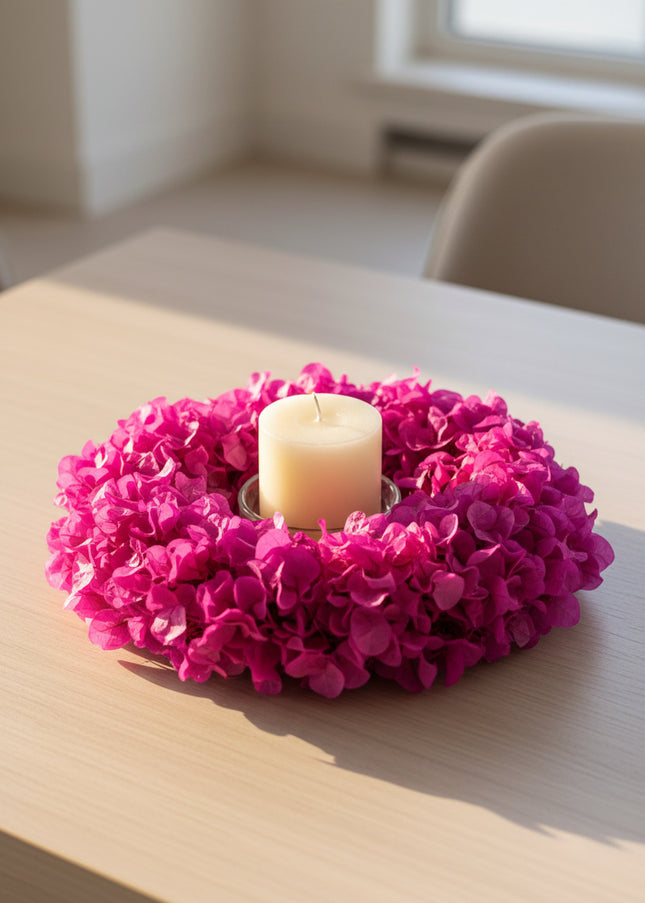 Coroniță Decorativă Lunaria Fucsia – Aranjament din Plante Naturale Uscate, Magenta Vibrant
