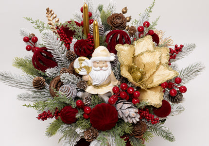 Aranjament Crăciun "Golden Santa" cu Magnolie Aurie