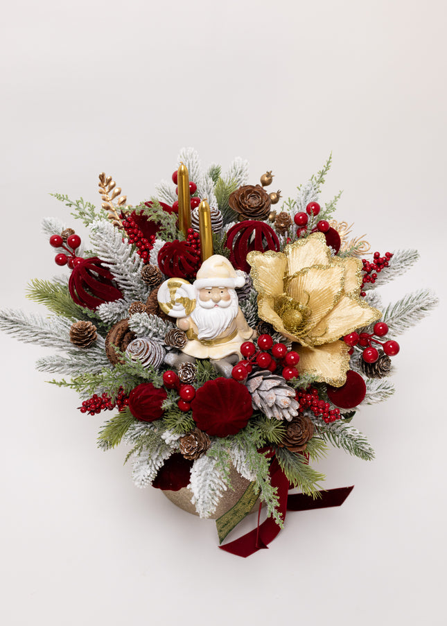 Aranjament Crăciun "Golden Santa" cu Magnolie Aurie