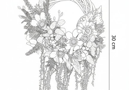 Coroniță Handmade „Secret Garden” – Aranjament Floral Curgător pe Bază de Răchită Albă cu Lavandă și Plante Verzi