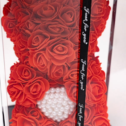 Aranjament de Lux "Ruby Pearl Teddy" în Cutie Dior Style