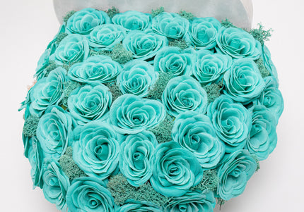 Aranjament de Lux „Turquoise Heart Serenity” în Cutie Inimă