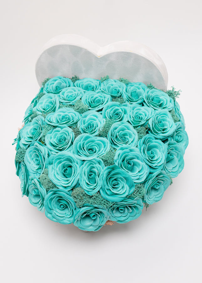 Aranjament de Lux „Turquoise Heart Serenity” în Cutie Inimă