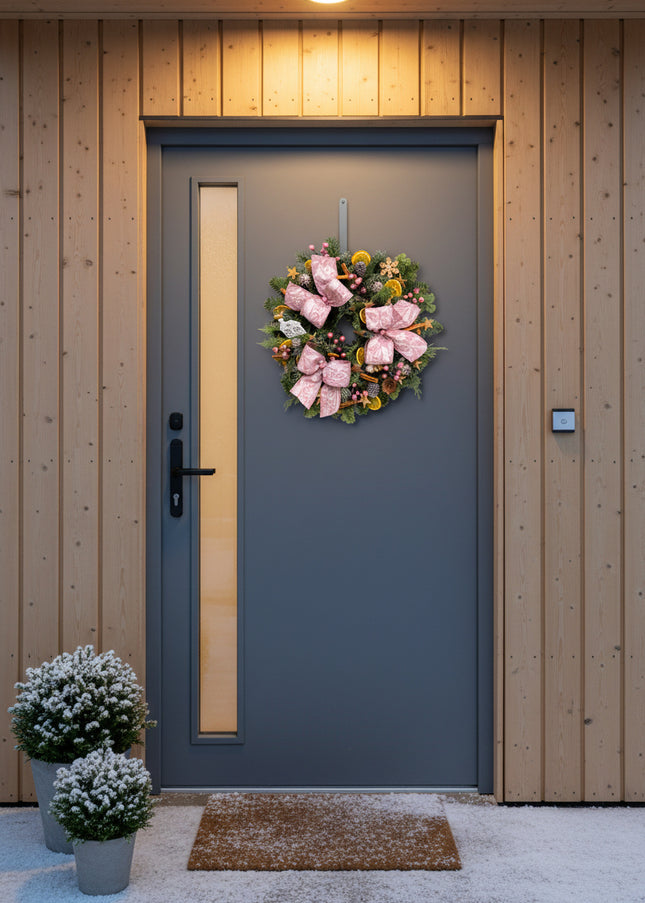 Coroniță Crăciun "Pink Frost Harmony" Mix Brad Natural