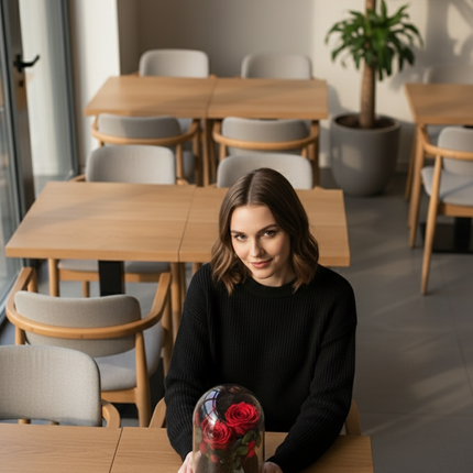 Cupolă Lux 3 Trandafiri Criogenați (Roșu & Negru) cu Perle