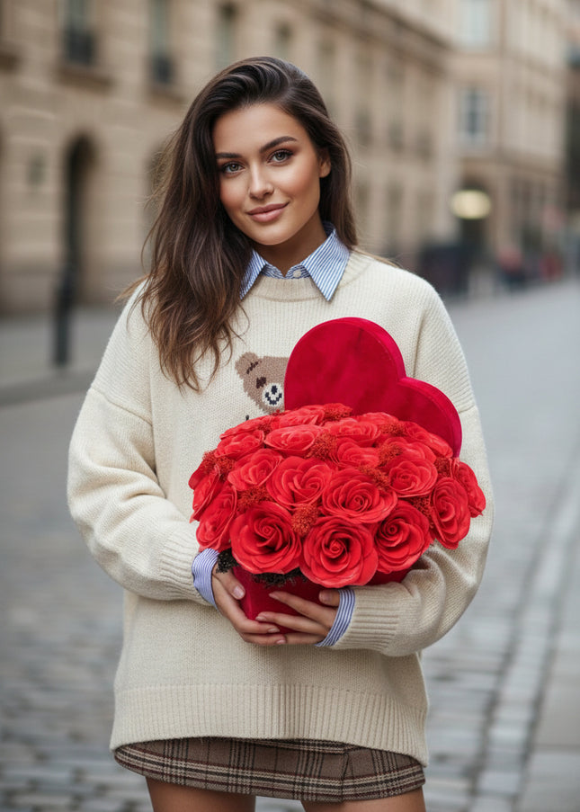 Aranjament "Red Eternal Passion" în Cutie Inimă Catifea