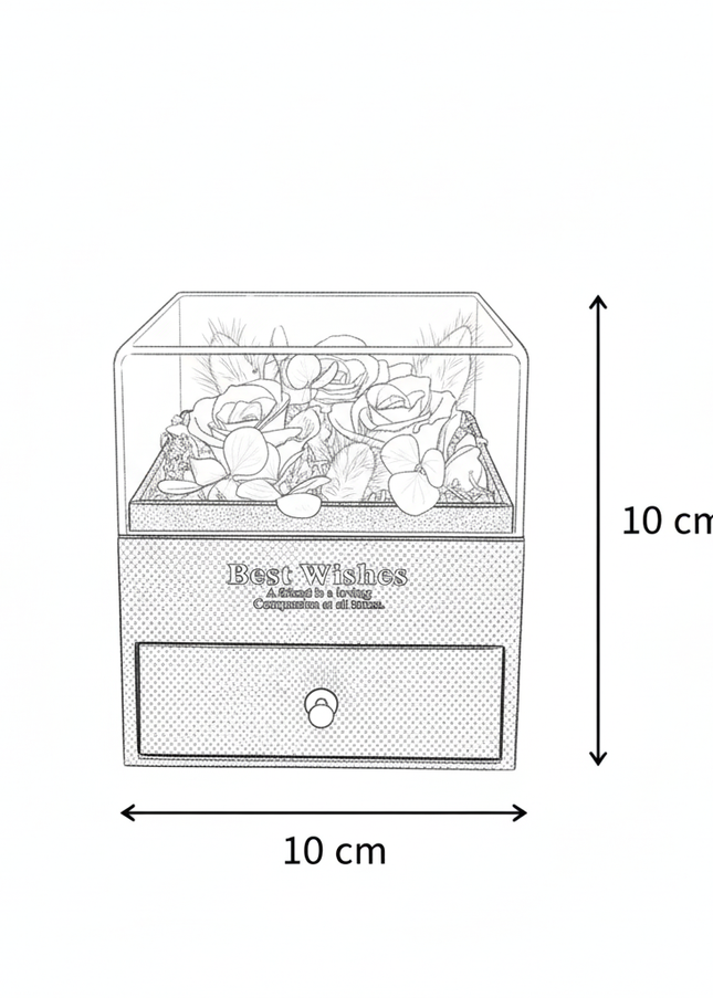 Aranjament 3 Trandafiri Criogenați Roz, Cutie Acrilică "Best Wishes"