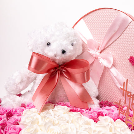 Aranjament Inimă Lux 39 Trandafiri Săpun și Ursulet