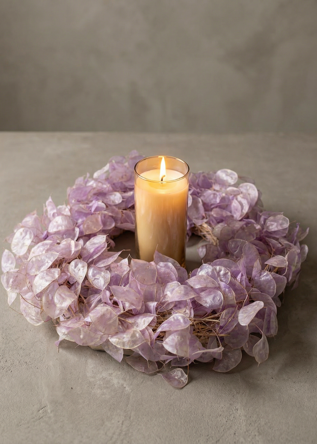 Coroniță Decorativă din Lunaria Mov – Aranjament Natural din Plante Uscate