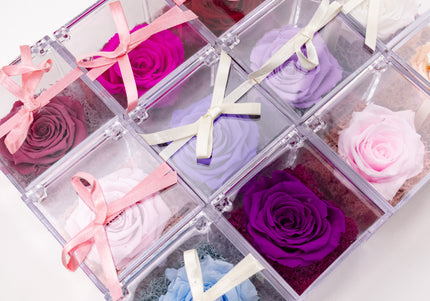 Aranjament de Lux "Amethyst Cube Muse" cu Trandafir Criogenat