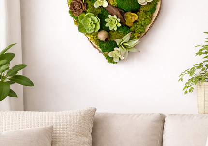 Tablou decorativ „Forest Heart Mini” – inimă cu suculente și mușchi stabilizat