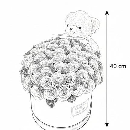 Aranjament Grandios 51 Trandafiri Imperiali Săpun Mov & Ursulet