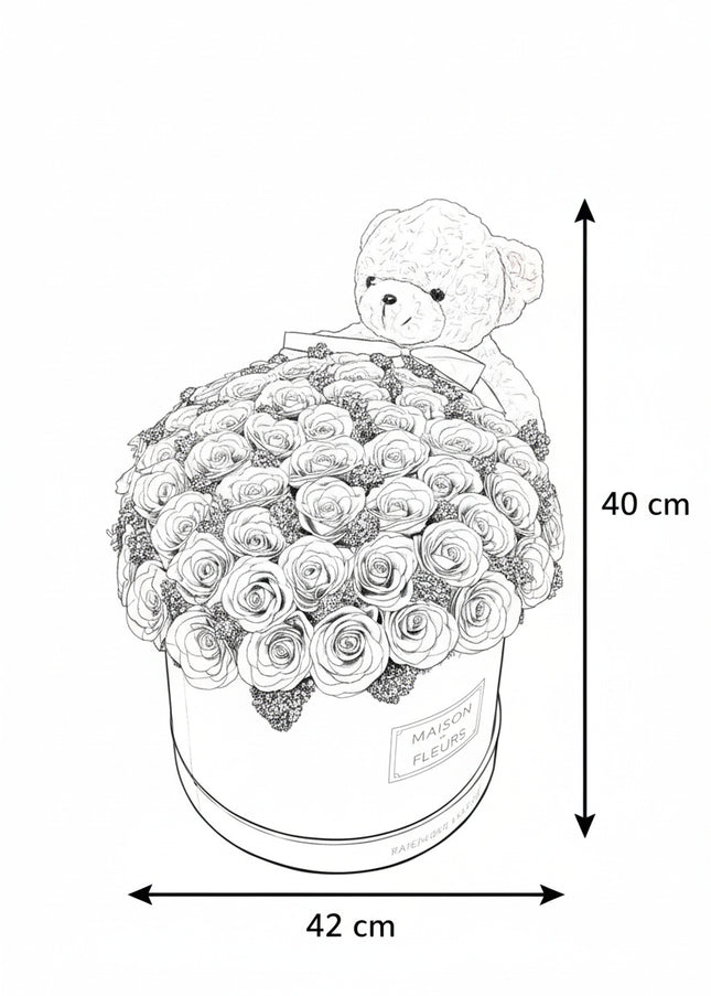 Aranjament Grandios 51 Trandafiri Imperiali Săpun Mov & Ursulet