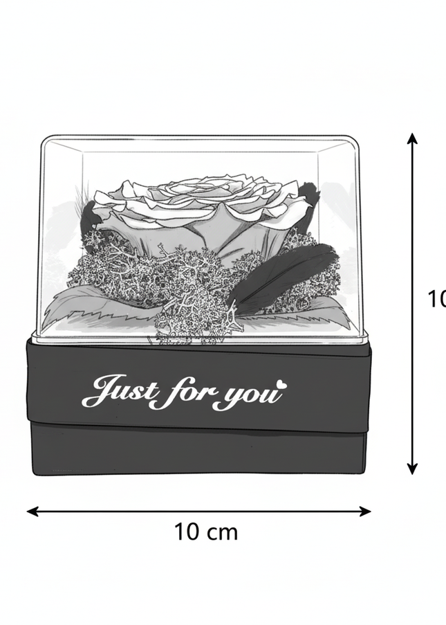 Trandafir Criogenat Roșu Gigant în Cutie Acrilică cu Pană & Mesaj