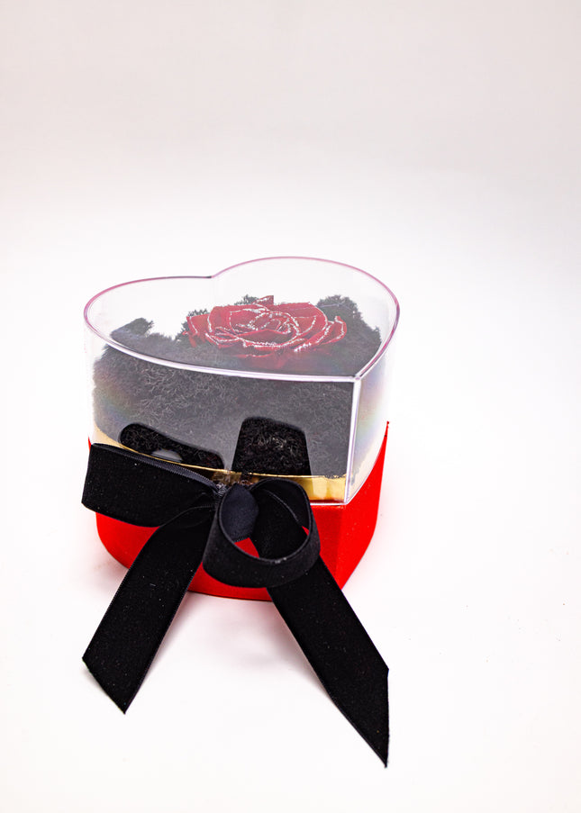 Aranjament de Lux "Ruby Heart Sparkle" cu Trandafir Criogenat