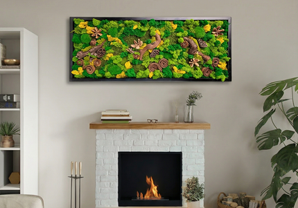 Tablou Biophilic Vertical „Vertical Forest Stream” – Panou Handmade XXL cu Mușchi Stabilizați și Relief Botanic Premium