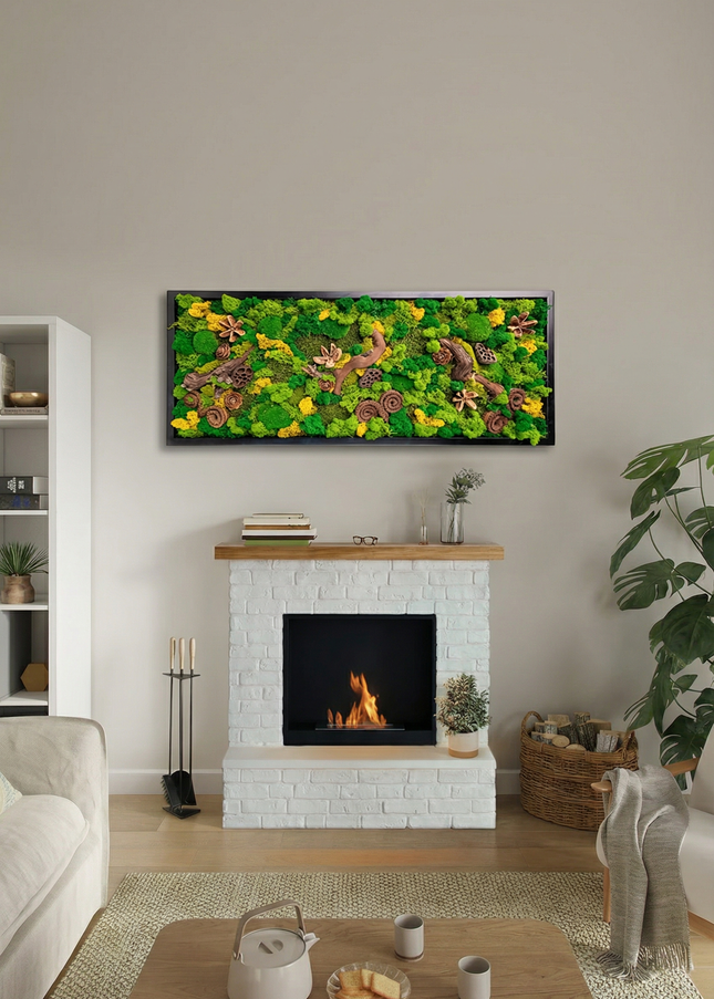 Tablou Biophilic Vertical „Vertical Forest Stream” – Panou Handmade XXL cu Mușchi Stabilizați și Relief Botanic Premium