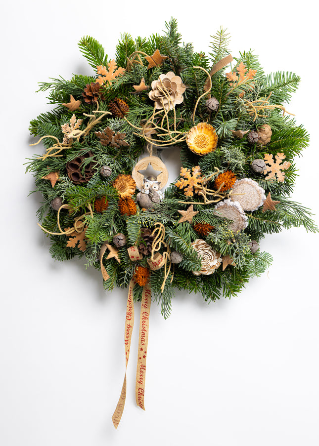 Coroniță Crăciun "Nature's Owl" din Brad Nobilis Natural