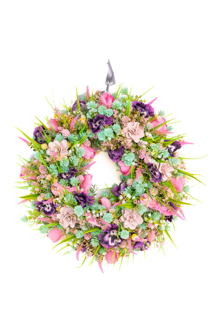 Coroniță florală „Spring Delight” – decor delicat cu flori pastel și accente naturale