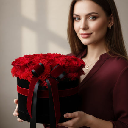 Aranjament Inimă Lux 25 Trandafiri Criogenați Roșii