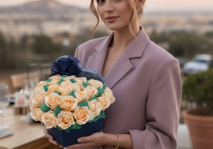 Aranjament "Blue Ocean Heart" în Cutie Inimă Albastră