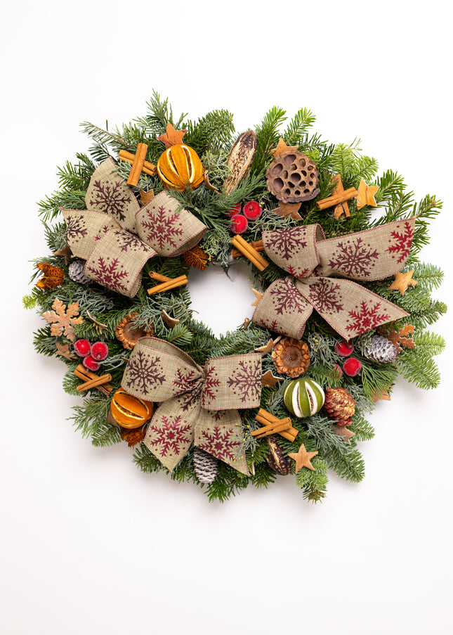 Coroniță Crăciun "Burgundy Snowflake" Mix Brad Natural