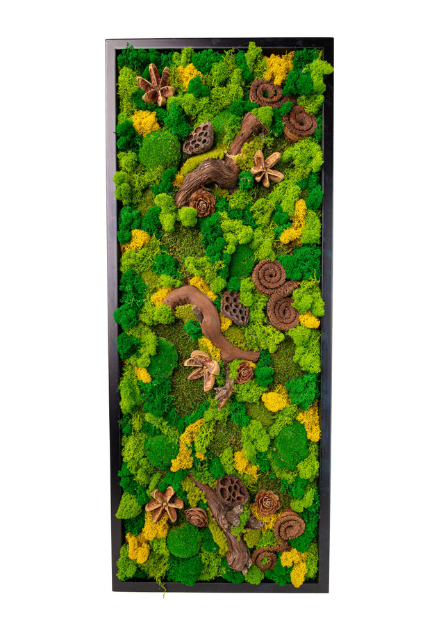 Tablou Biophilic Vertical „Vertical Forest Stream” – Panou Handmade XXL cu Mușchi Stabilizați și Relief Botanic Premium