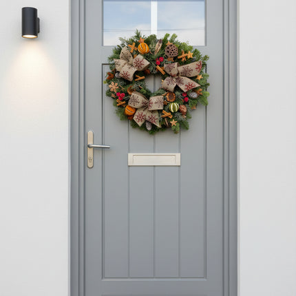 Coroniță Crăciun "Burgundy Snowflake" Mix Brad Natural