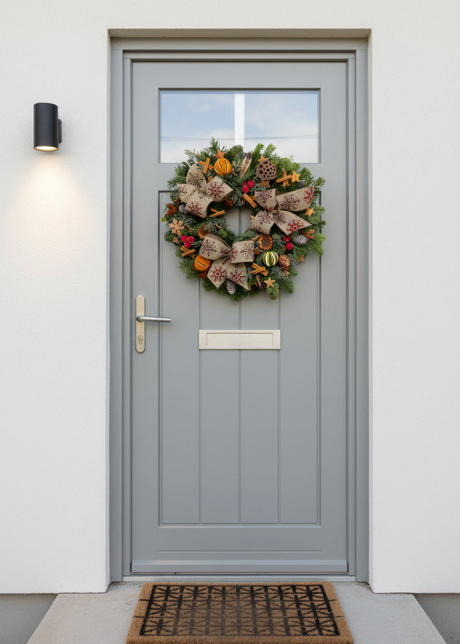 Coroniță Crăciun "Burgundy Snowflake" Mix Brad Natural