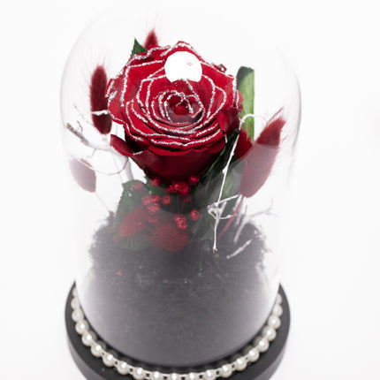 Cupolă Lux Trandafir Criogenat Roșu cu Cristale & Perle