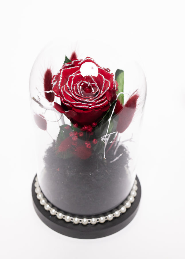 Cupolă Lux Trandafir Criogenat Roșu cu Cristale & Perle