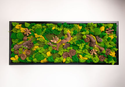 Tablou Biophilic Vertical „Vertical Forest Stream” – Panou Handmade XXL cu Mușchi Stabilizați și Relief Botanic Premium