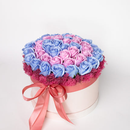 Aranjament Lux Trandafiri Săpun Spirală Roz-Albastru