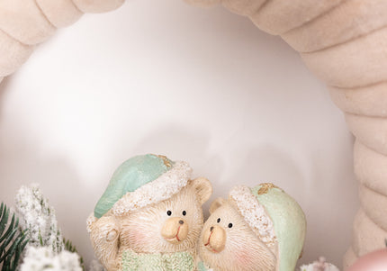 Coroniță Crăciun "Pink Pastel Bears" cu Bază Catifea