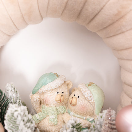 Coroniță Crăciun "Pink Pastel Bears" cu Bază Catifea