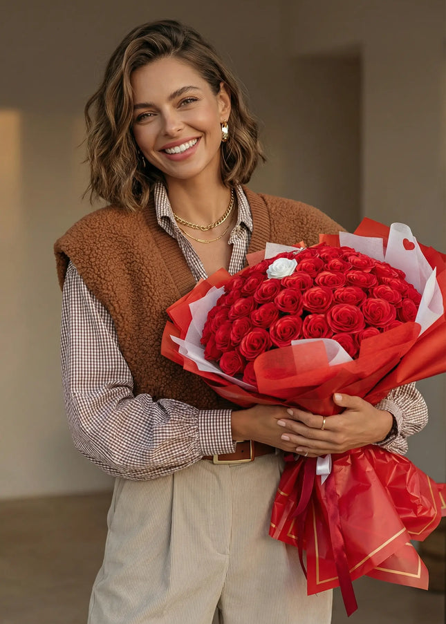 Buchet Gigant "Imperial Love" cu 101 Trandafiri Artizanali