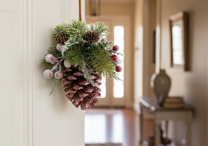 Ornament de Crăciun Artizanal „Crimson Berry & Copper Cone”