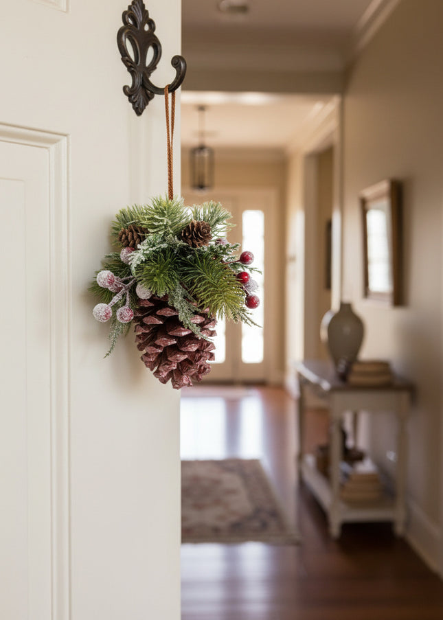 Ornament de Crăciun Artizanal „Crimson Berry & Copper Cone”