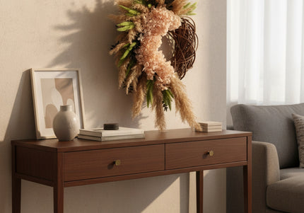 Coroniță Decorativă Handmade „Blush Willow Wreath” – Aranjament din Nuiele, Flori de Hortensie și Ierburi de Păpădie