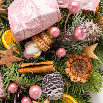 Coroniță Crăciun "Pink Frost Harmony" Mix Brad Natural