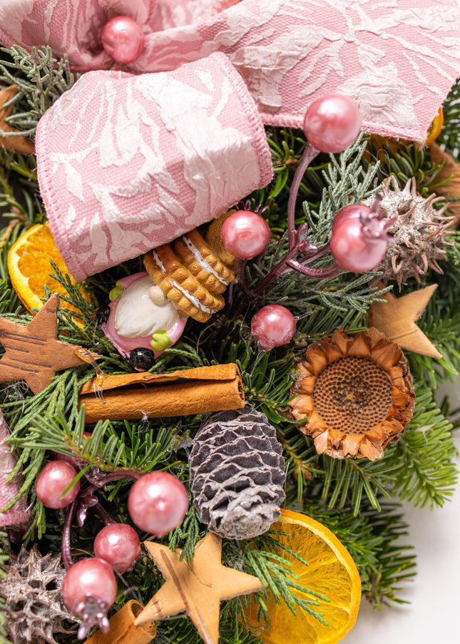 Coroniță Crăciun "Pink Frost Harmony" Mix Brad Natural