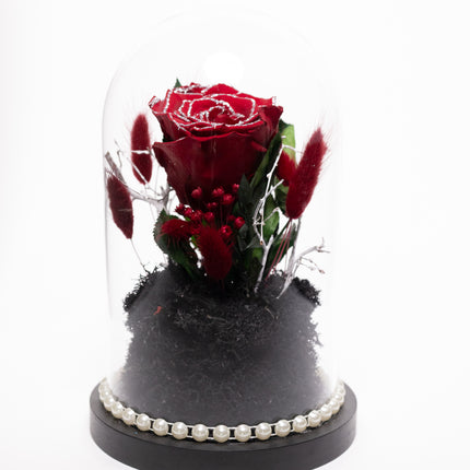 Cupolă Lux Trandafir Criogenat Roșu cu Cristale & Perle