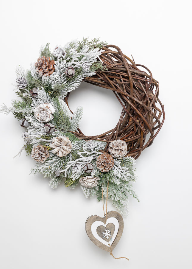 Coroniță de Crăciun Artizanală „Woodland Heart & Snowy Vines”