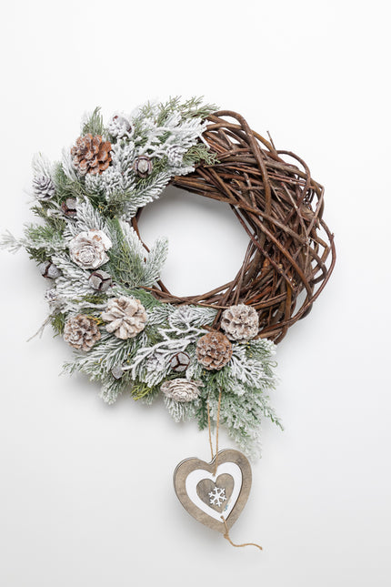 Coroniță de Crăciun Artizanală „Woodland Heart & Snowy Vines”