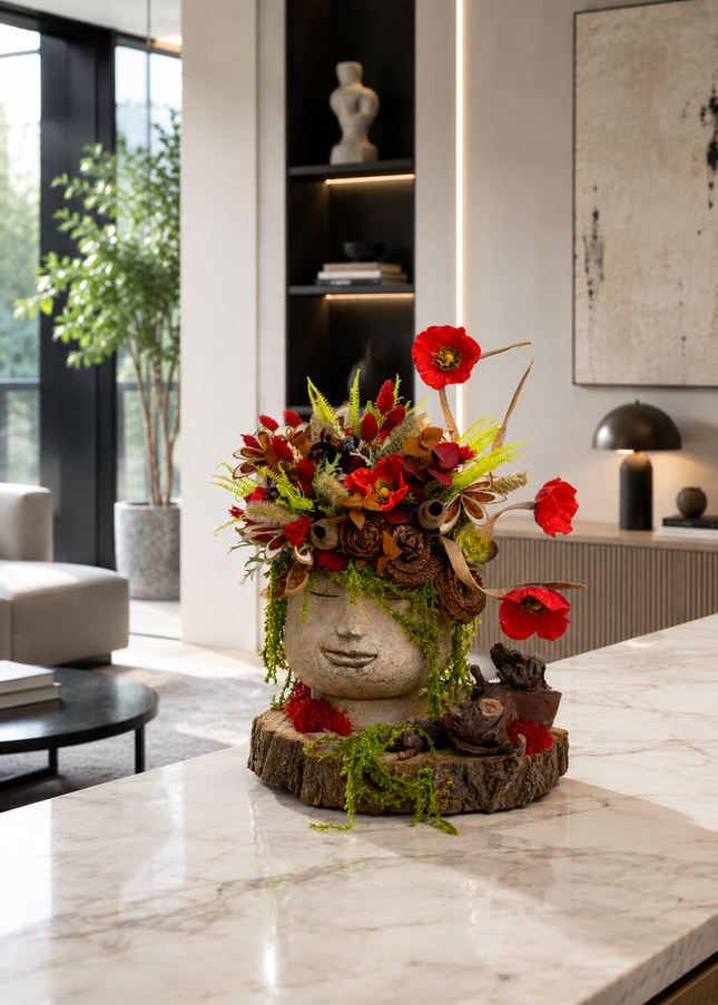 Aranjament floral „Lady Poppy” – design artistic cu maci roșii