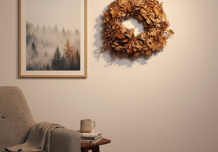 Coroniță Decorativă din Frunze de Stejar Uscate – Aranjament Natural Rustic, Tonuri Cafenii