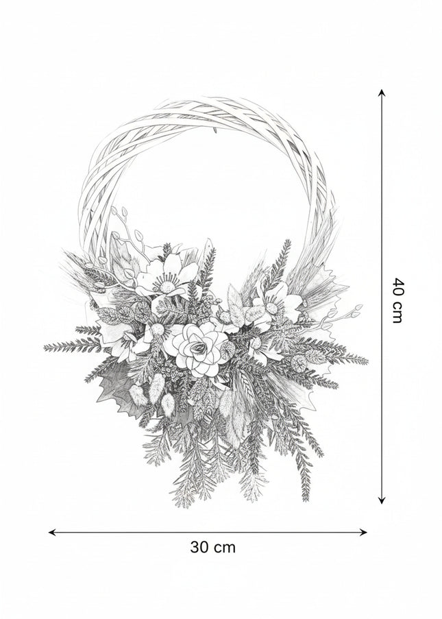 Coroniță Handmade „Spring Breeze” – Aranjament pe Bază de Răchită Albă cu Flori Pastelate