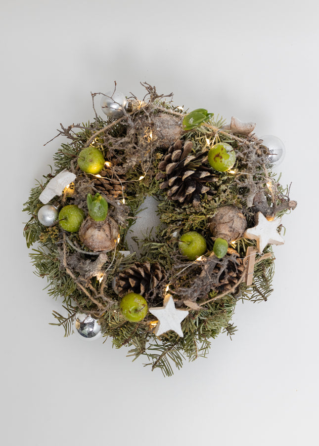 Coroniță de Crăciun Artizanală „Winter Glow & Botanical Nest”